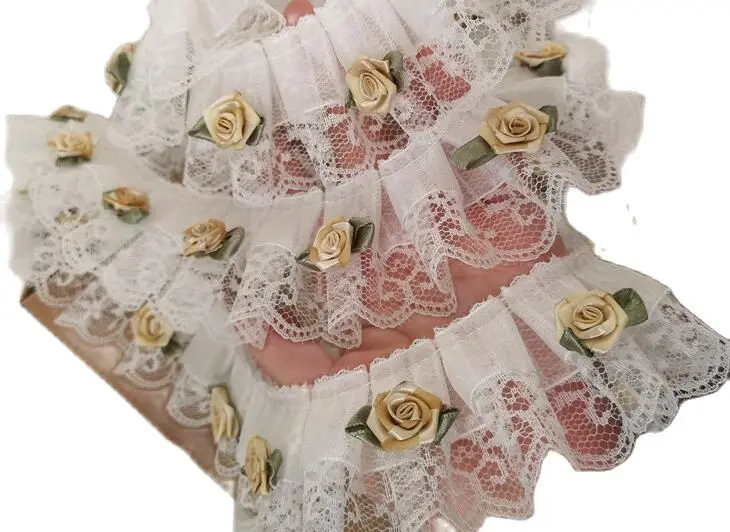 5CM Wide HOT Embroidery 3D flower tulle lace fabric trim ribbon DIY sewing Ruffle applique collar dubai guipure wedding decor | Дом и сад