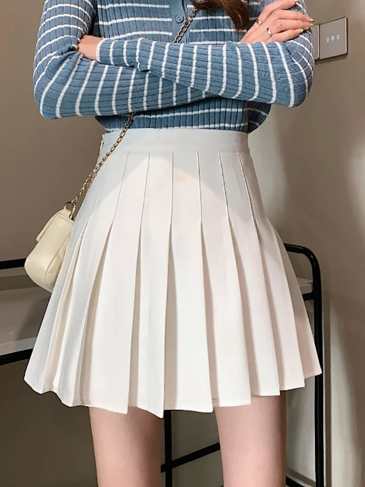 

Женская плиссированная юбка, белая короткая трапециевидная юбка с завышенной талией, с запахом на бедрах, для весны и осени, 2021
