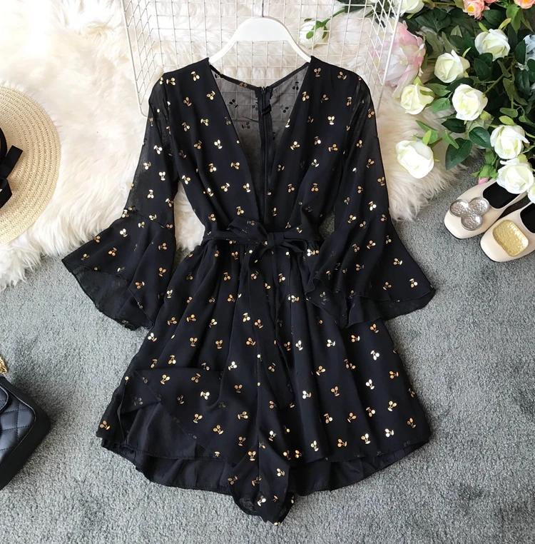 Женский пляжный комбинезон Smlinan шифоновый красный с широкими штанинами вечерние