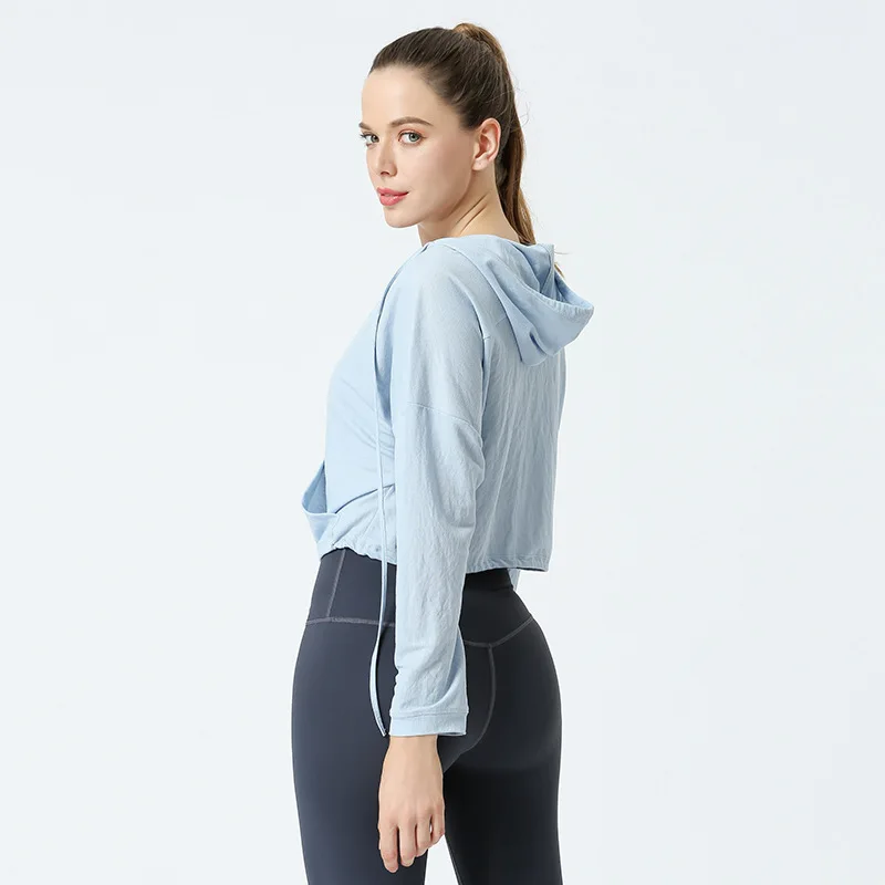 

2020 Autumn New Style Yoga Blouse Outdoor Running Sports Clothing Female Fitness Tops Loose Hoodie Coat