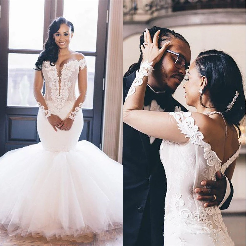 

Cheap Sexy Bridal Dresses Elegant Wedding Gowns Plus Size Elegant Lace Mermaid Wedding Dresses Long Sleeves