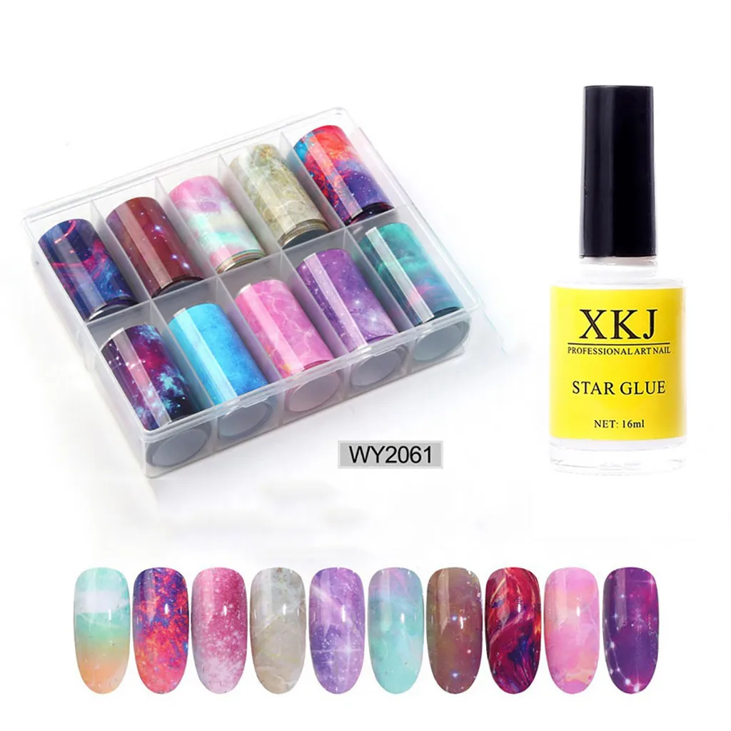 Акварельные Звездные наклейки для ногтей и гель набор переводная фольга 10 цветов