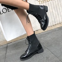 2021 new lace up black large flat bottomed round head socks womens boots a33