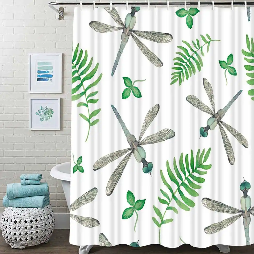 

Vintage Dragonfly And Fern Shower Curtain Art Shower Curtain Waterproof Fabric For Bathroom Decor Shower Curtains Set With Hooks