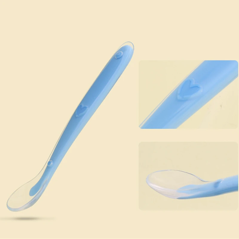 Baby Soft Silicone Spoon Candy Color Baby Learning Spoon Non-Slip Spoon Children Food Baby Feeding Tools for Kids Boy Girl