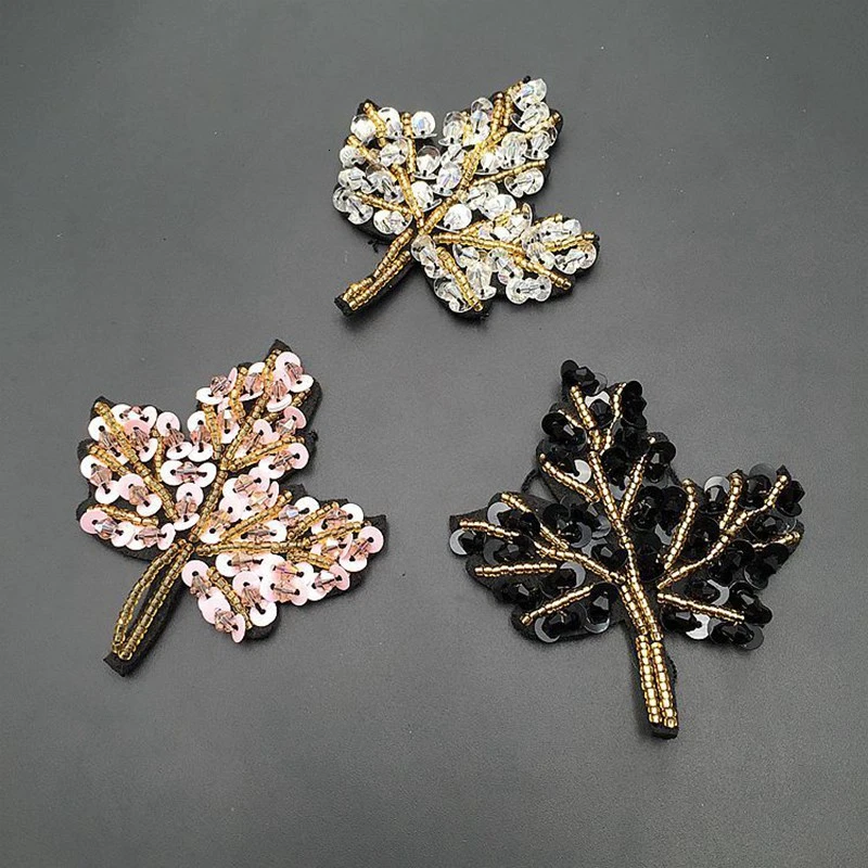 Хрустальный кленовый лист модные блестки патчи для одежды вышитый мотив