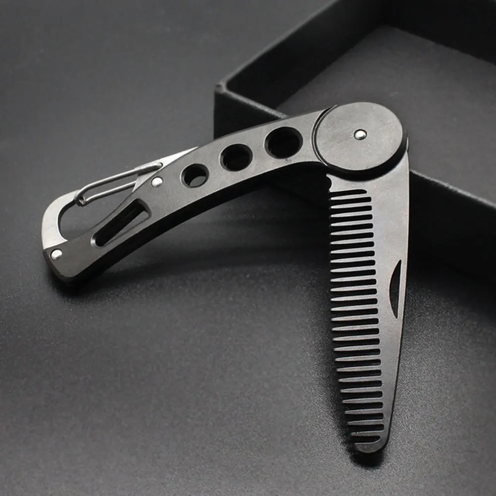 

1PCS Black Hot Sale Stainless Steel Folding Comb For Men Anti Static Mustache Comb Wholesale Hairdressing Styling Beard Comb
