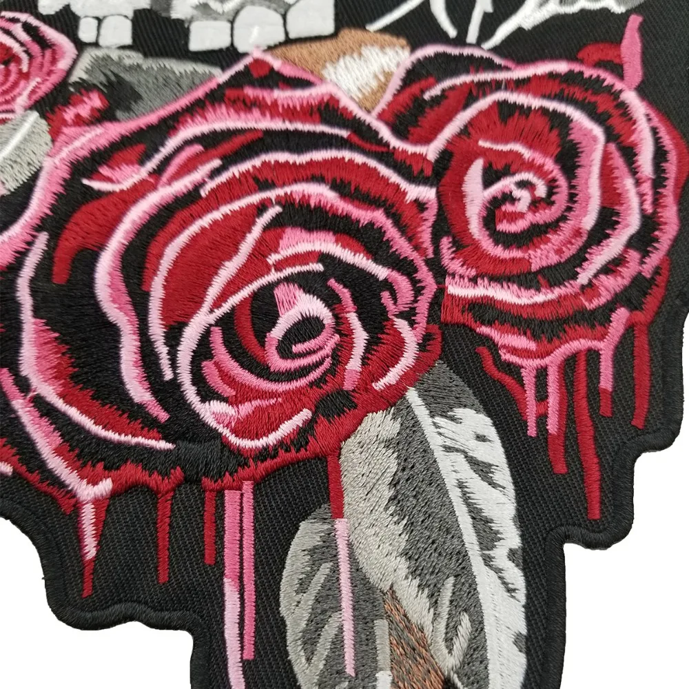 Нашивки с вышивкой в виде черепа розы Железная Ткань большого размера для езды на
