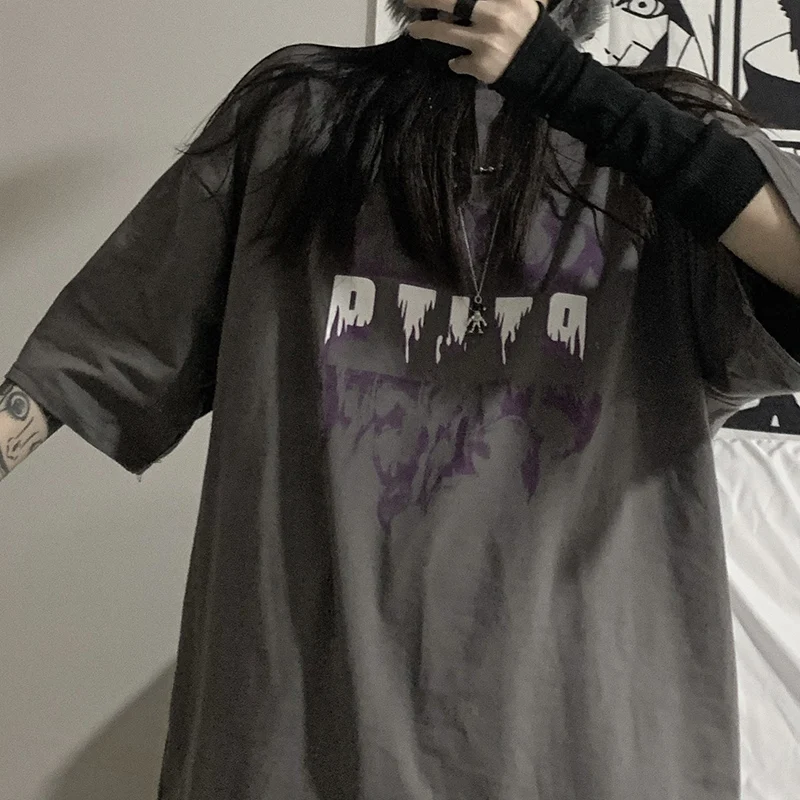 

New Summer Short Sleeve T-shirt Female Original Harajuku Style Ins Flame Letters Women T-shirt Casual Loose Women Tops