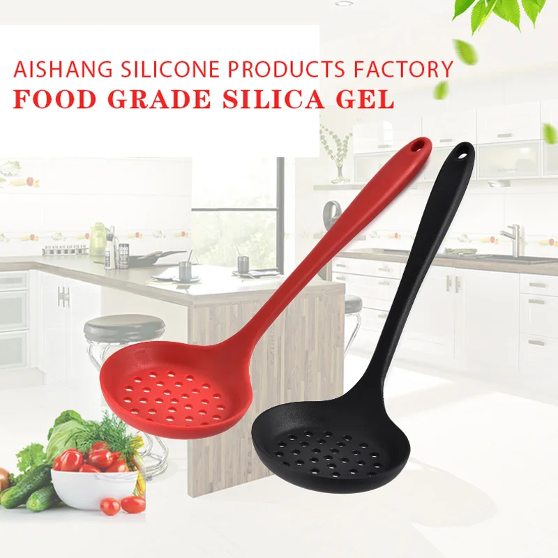 Горячая силиконовая дуршлаг высокая термостойкость шумовка ложка с длинной