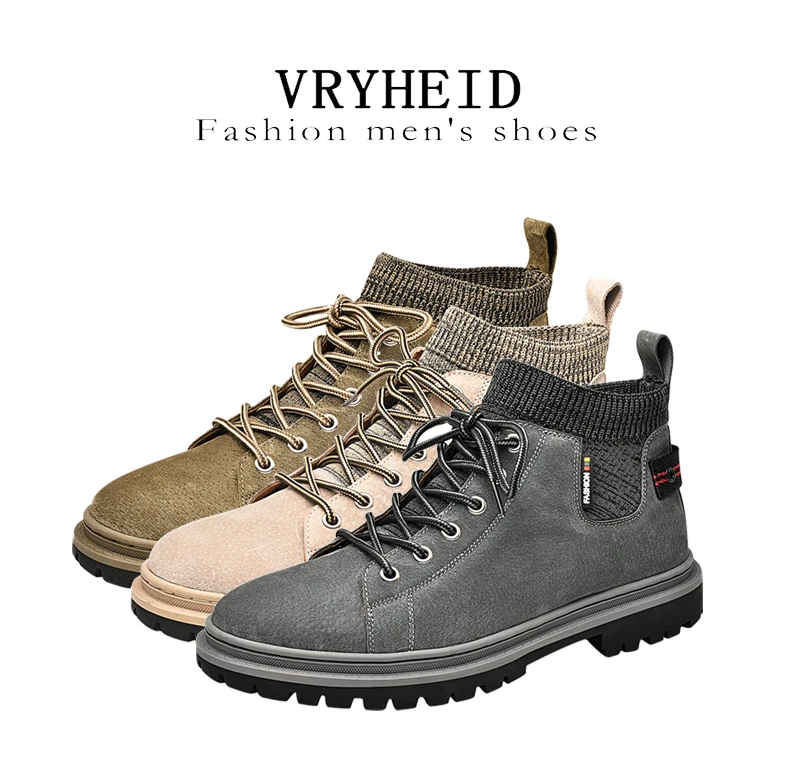 VRYHEID/Новые Зимние ботильоны из натуральной кожи мужская повседневная обувь Модные осенние мужские рабочие ботинки с высоким берцем на шнуровке