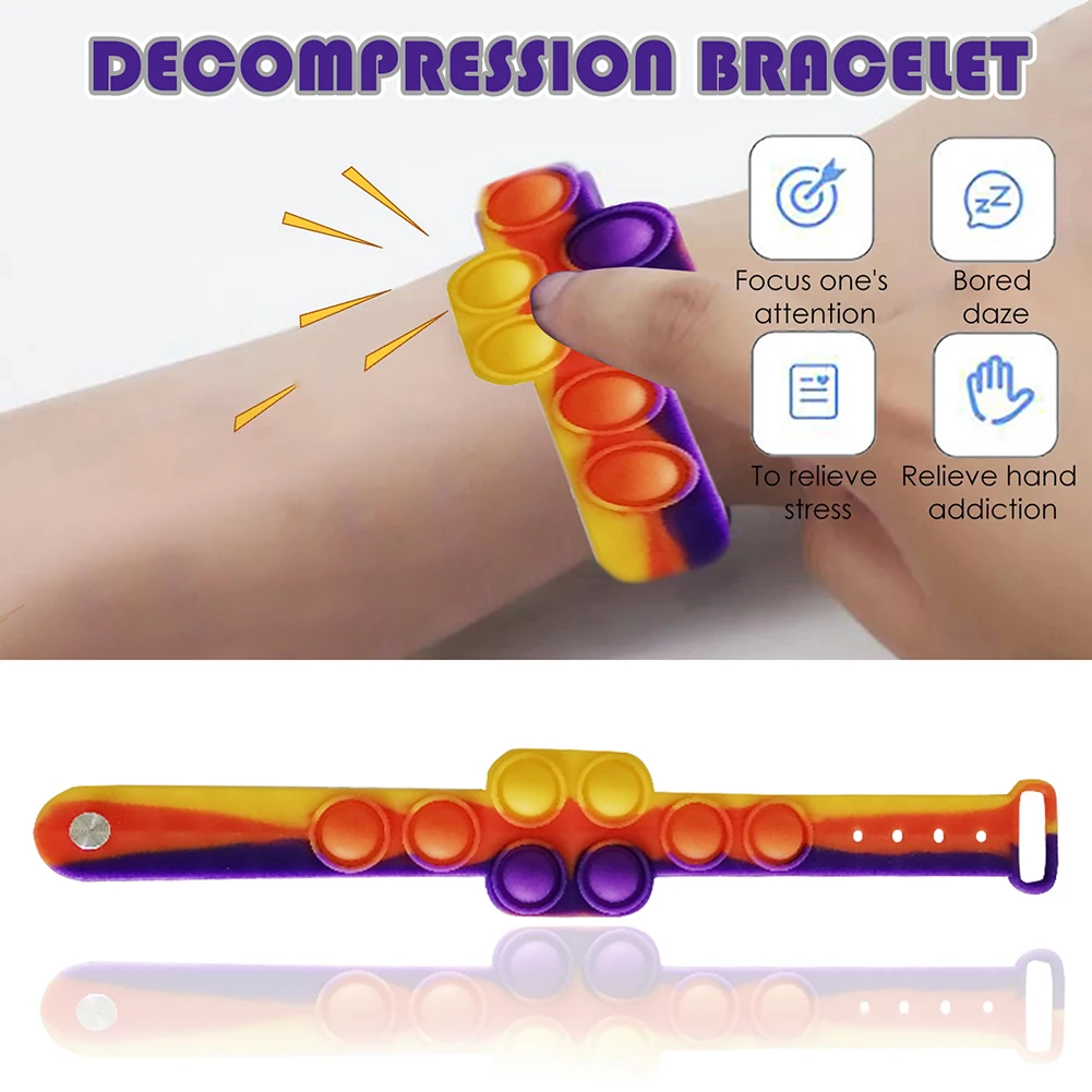 Pulsera de descompresi&oacute;n de burbujas de arco&iacute;ris para ni&ntilde;os y adultos, juguete sensorial de pulsera burbuja, juguete educativo-0