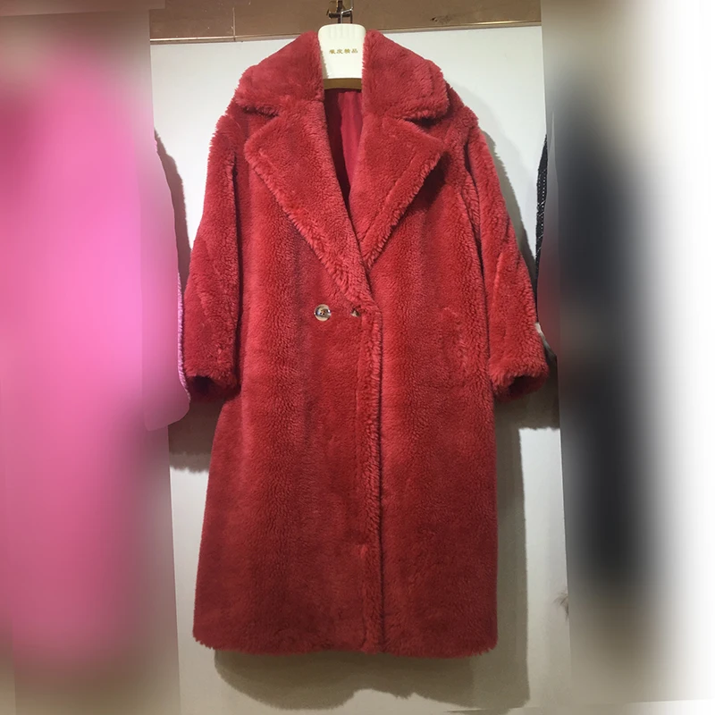 Красный Fur Coat Women Winter Super Warm Wool Outwear Teddy Bear Icon Coat rf0166 - Цвет: Красный