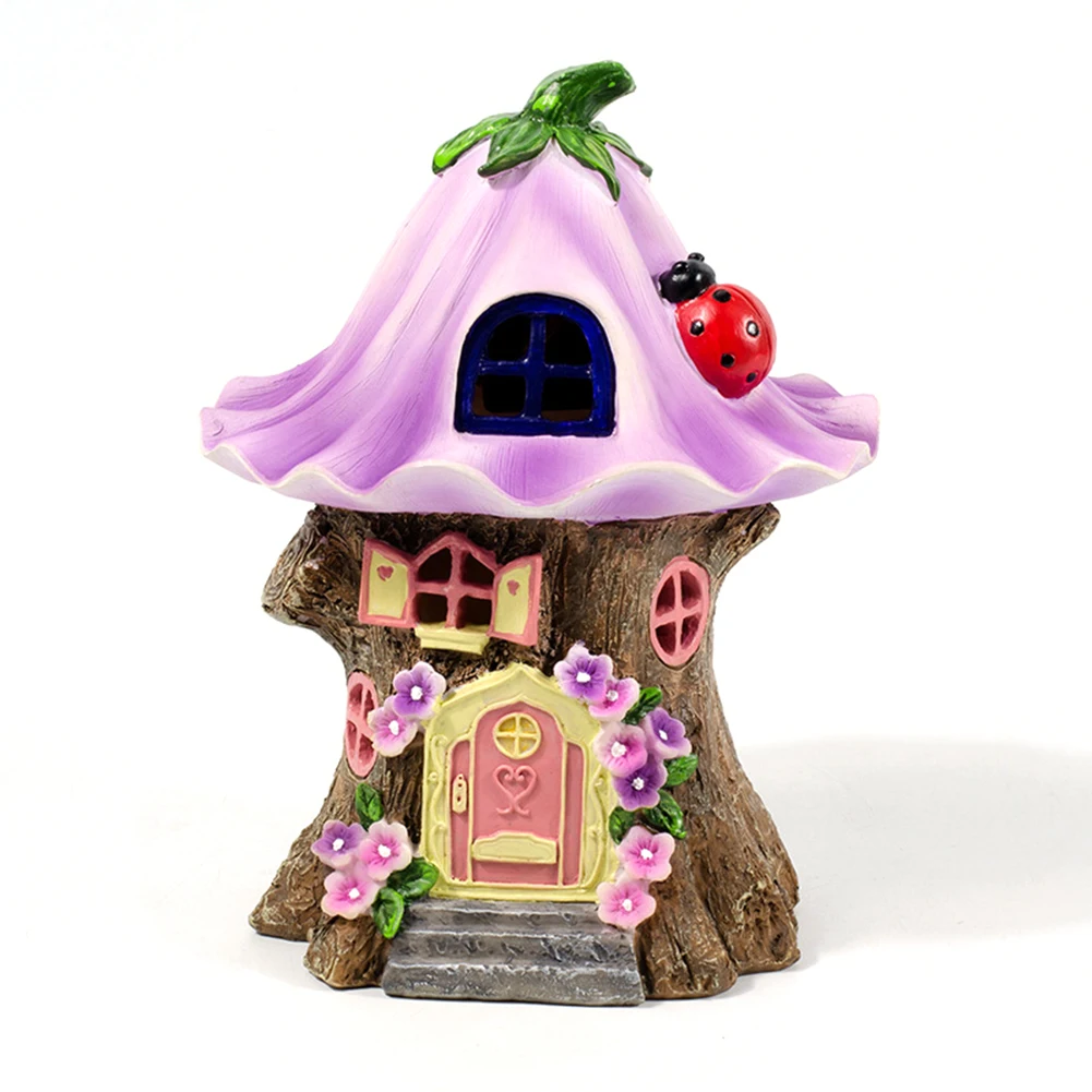 

Outdoor Decorative Walkway Landscape Fairy House Solar Powered LED Light Resin Courtyard Waterproof Miniature Lamp