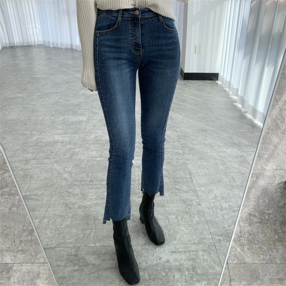 

HziriP Ankle Length Jeans Flare Pants Loose Fashion Denim 2021 Hot Femme OL Slim-Fit Autumn Plus Size High Waist Chic Trousers