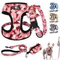 4pcs print dog collar leash harness treats bag bowknot nylon pet collars reflective harness poop bag for small medium large dog