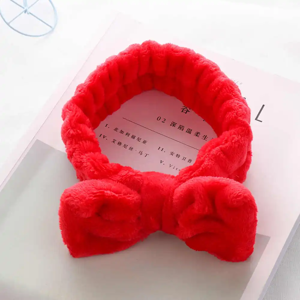 red 1 шт., женская модная повязка для волос из кораллового флиса с бантом, повязка на голову для девочек, одноцветная тюрбан, Мягкая повязка для макияжа лица, аксессуары для волос - Цвет: red