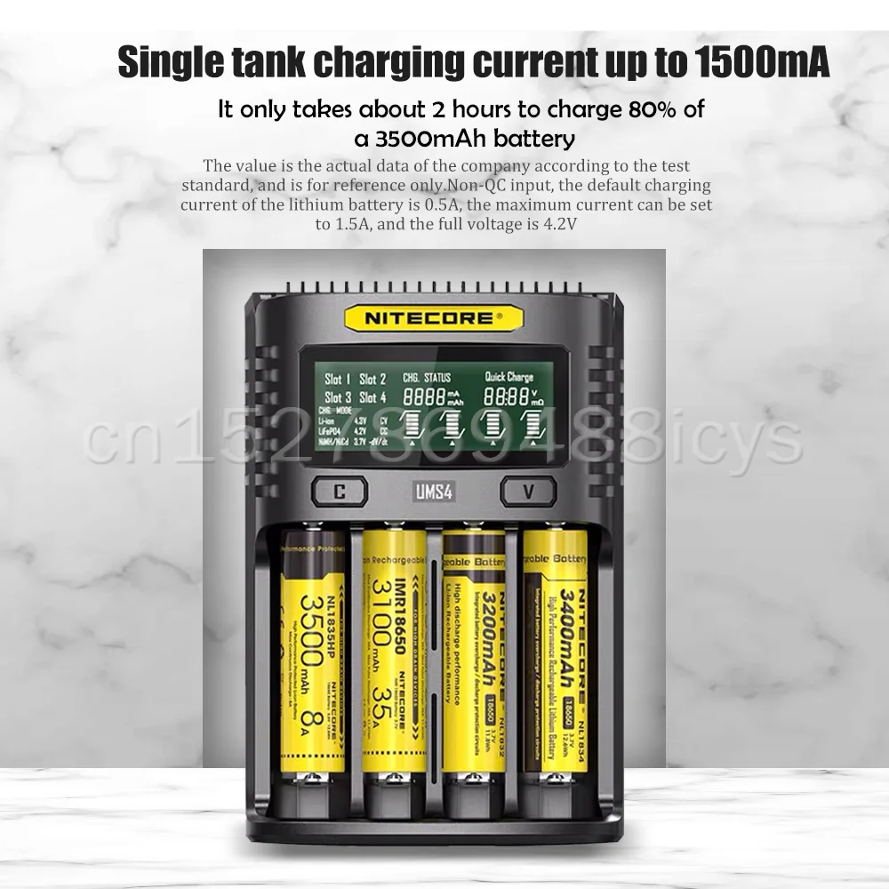 NITECORE UMS4 Батарея зарядное устройство QC Быстрая зарядка 4A с 4 слота Выход ЖК дисплей