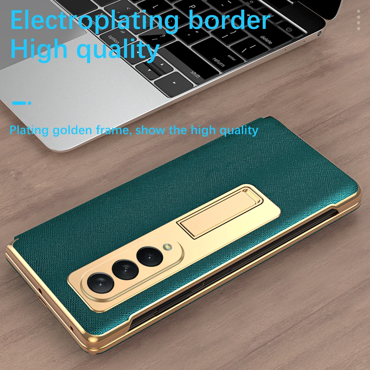 luxury leather case plating frame with foldable kickstand front cover glass screen protector film for samsung galaxy z fold 3 5g free global shipping