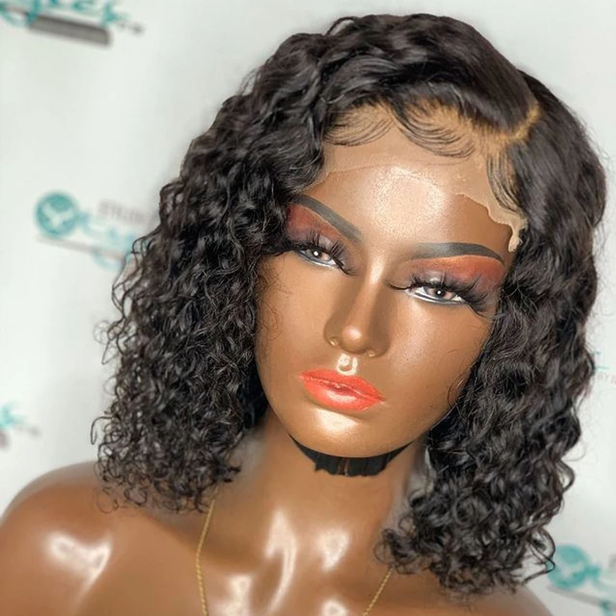 

Indian Short Bob Jerry Curl 360 Lace Frontal Human Hair Wigs with Baby Hair 200Density Glueless 13x6 Lace Front Wigs Remy Hair