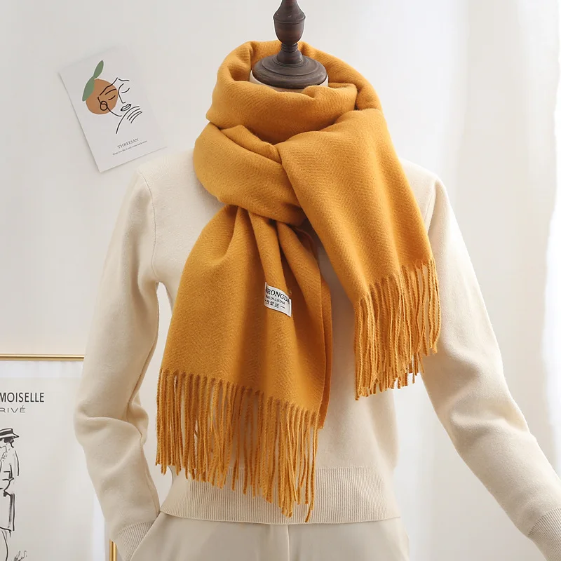 

Gram weight 350 scarf female Korean winter thickening warm long autumn winter cashmere pure color cape 2020 new