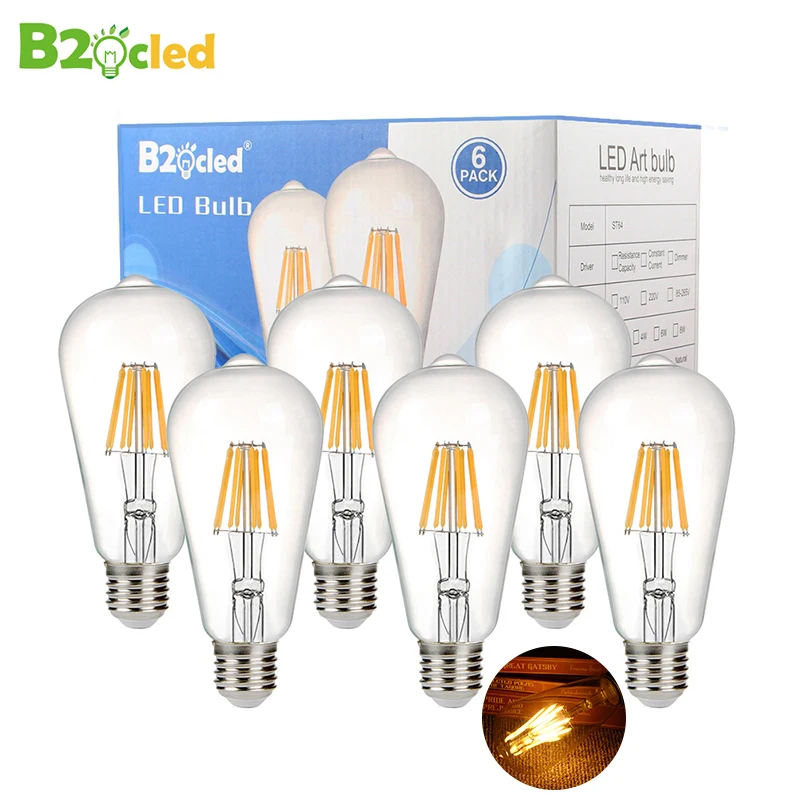 B2ocled 1 шт. Эдисон Ретро Светодиодная лампа накаливания 110 В 220 E27 4 Вт 8 для дома