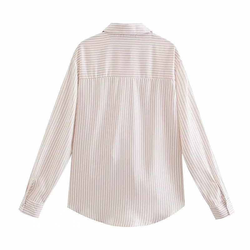 

Za 2021 Autumn Women Striped Print Shirt Blusas Turn-down Collar Long Sleeve Chic Female Casual Shirt Tops OP9727