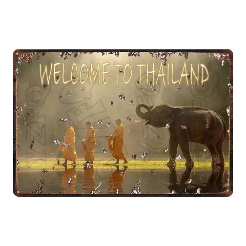 Тайский оловянный знак Tarvel City, металлическая винтажная ретро-пластина в виде слона из Бангкока, плакат на стену, художественный постер для бара, домашний декор