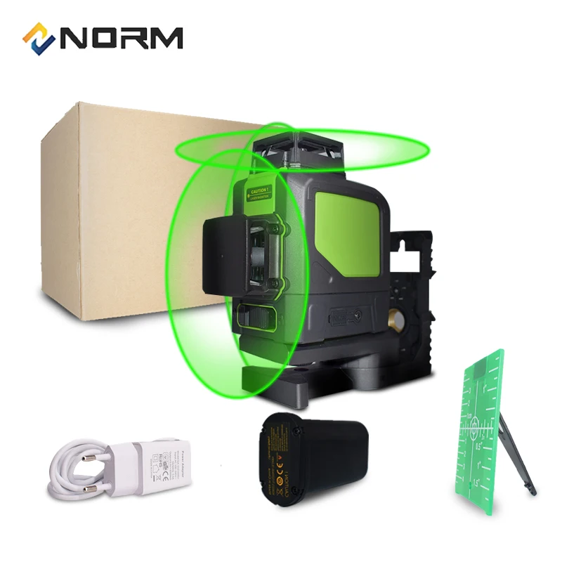 Лазерный 3D уровень с 12 линиями зеленого и красного цвета можно использовать