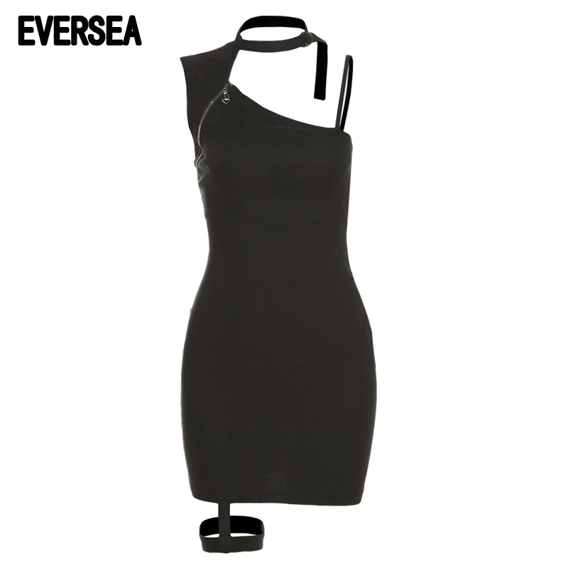 

Eversea Joit Design Dress Irregualr Neck High Wasit Solid Color One Piece