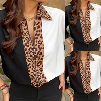 leopard women shirt long sleeve zipper v neck office work wear business ladies tops blouses autumn fashion tshirt shirt