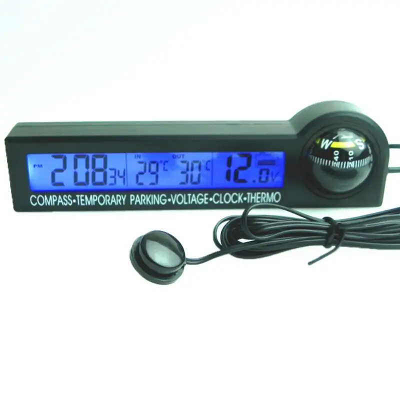 

12V Digital Clock Display Indoor Outdoor Compass LCD Backlight Temporary Parking Car Thermometer Alert Car/Truck/RV