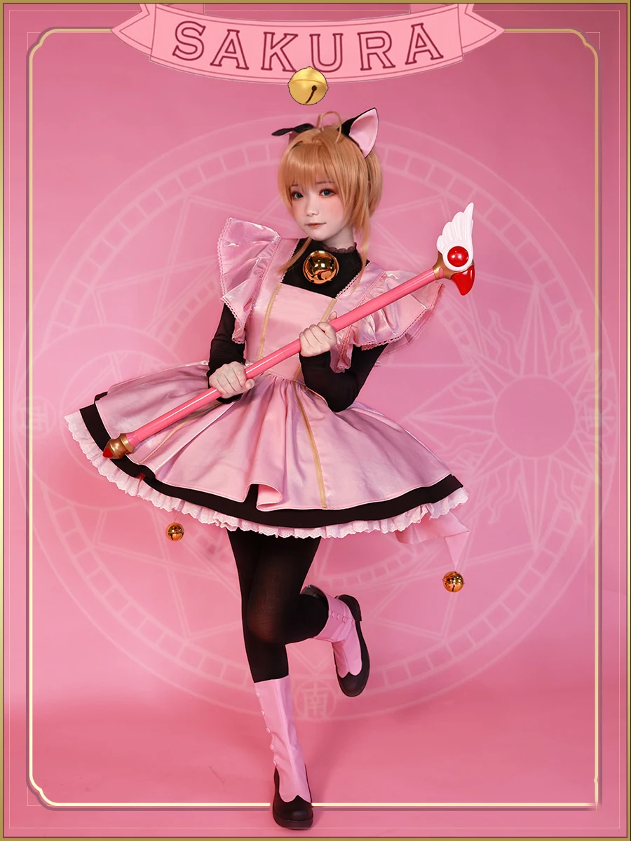 

Anime Card Captor Sakura Cosplay Costume Sakura Black Cat Suit Women Cute Dress Halloween Carnival Uniforms Party Clothing
