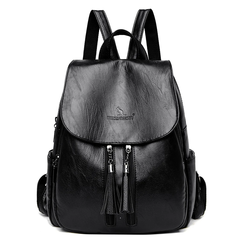 Новый женский кожаный рюкзак, женский кожаный рюкзак, винтажный рюкзак с кисточками, вместительный дорожный рюкзак высокого качества