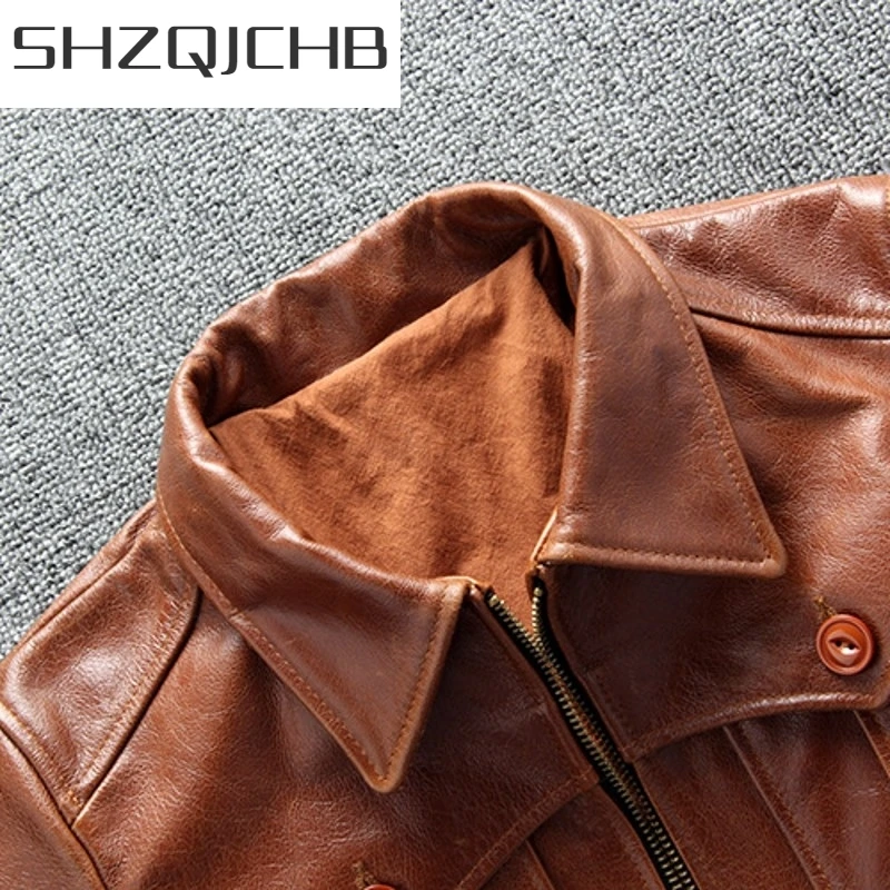 

JCHB 2021 Vintage Genuine Leather Cowhide Jacket Men Luxury Street Slim Fit Zipper Casual Outerwear Spring Autumn Business Short