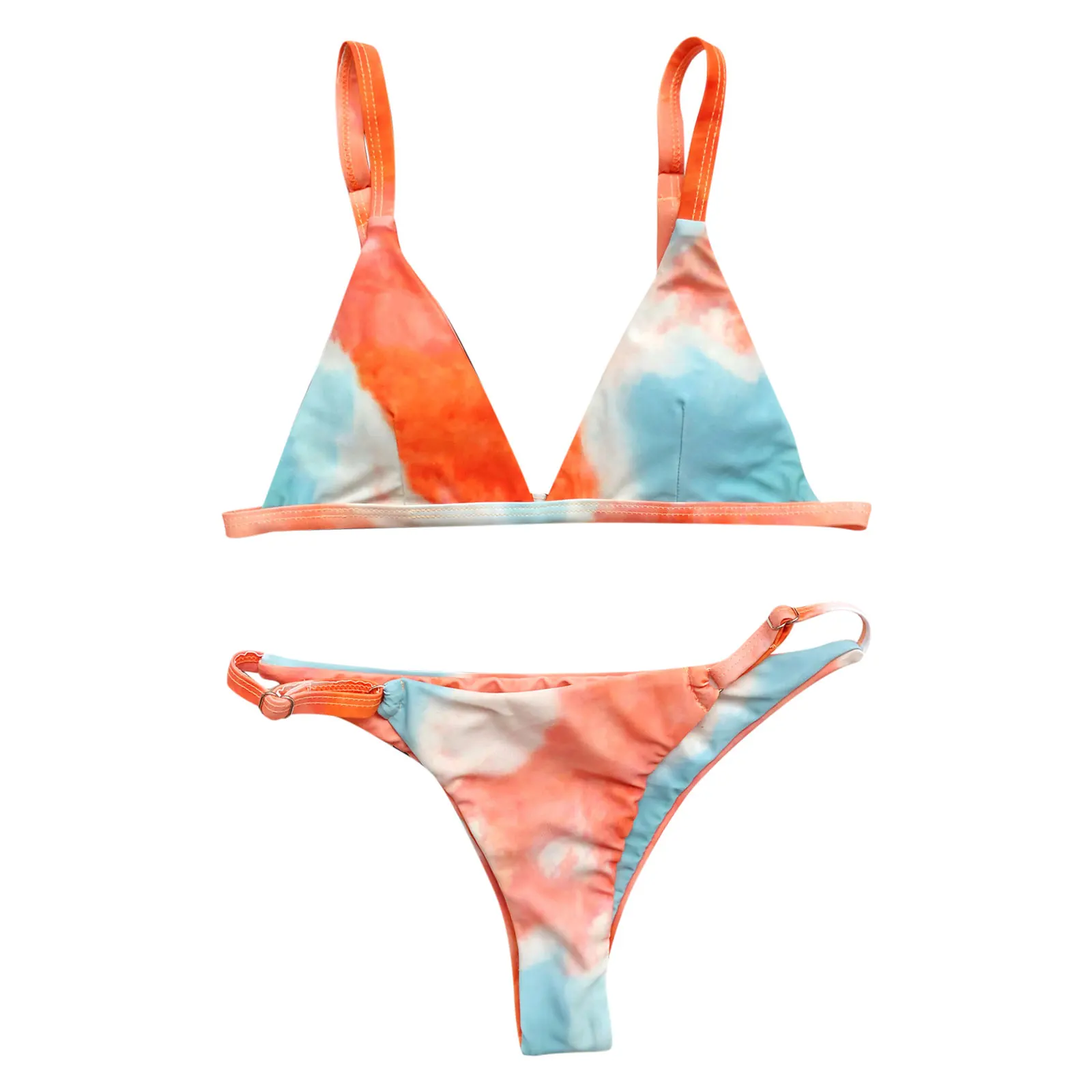 

Sexy Women Swimsuit 2021 Tie Dye Adjustable Two Pieces Bikini Set Push Up Swimwear High Waist Beachwear Summer Bathing Suit