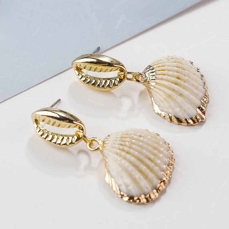 AMORCOME Мода нерегулярная оболочка висячие серьги в богемном стиле раковины