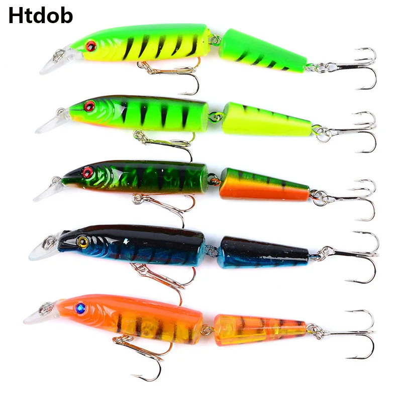 

Htdob 5Pcs 10.5cm 9.6g Fishing Minnow 2 Sections Lure swim bait jointed Artificial Bait Treble Hooks Crankbait Fishing Tackle