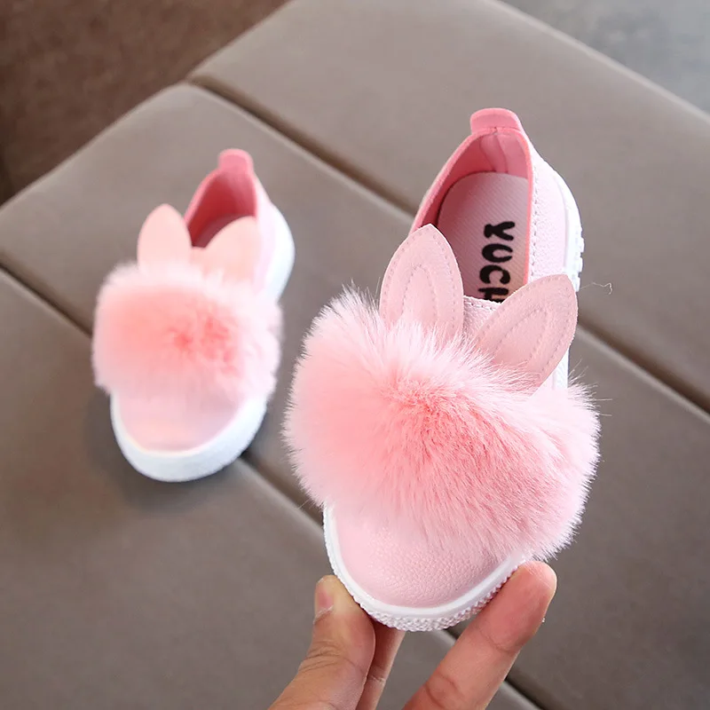 Fashion Baby Shoes Cute Animal Rabbit Pattern Plush Anti-slip Soft Sole Baby Shoes Fluffy Cartoon Infant Toddler Girl Footwear