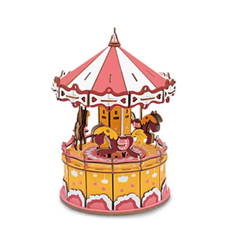 Merry go круглая деревянная музыкальная шкатулка мультяшная форма карусель подарок