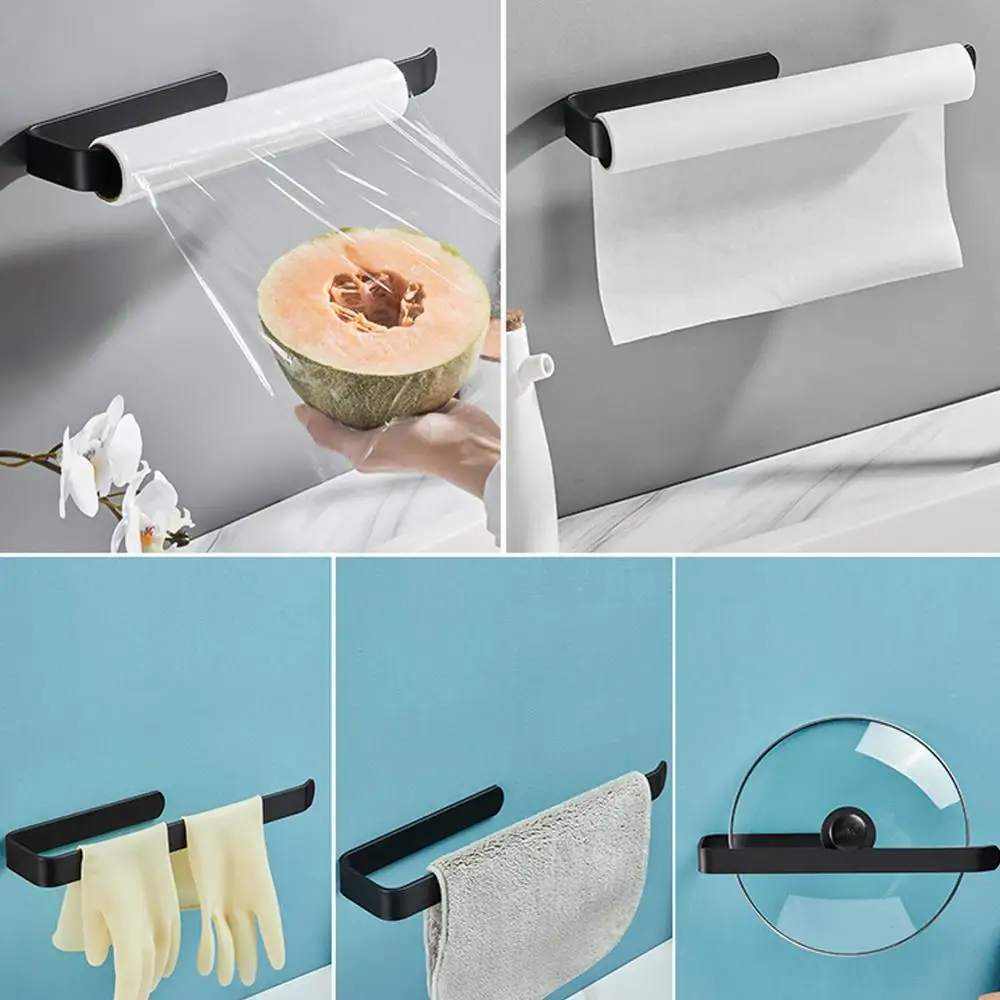 Акриловый поддерживатель туалетной бумаги для кухни и ванной комнаты настенного крепления, современный черный крюк для полотенец.