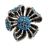 vintage fully blossom round pistil blue crystal flower brooch small floral pin for women vest sweater blouse coats jeans clothes
