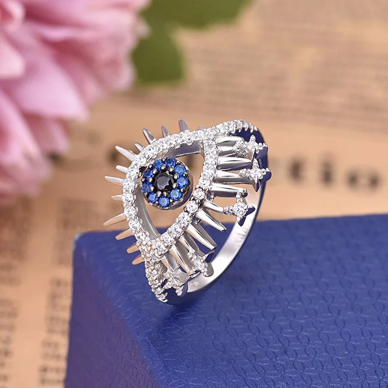 

Vintage Blue Devil Eyes Crystal Rings For Women Trendy Finger Women Party Jewelry Bague Punk Femme Zk30