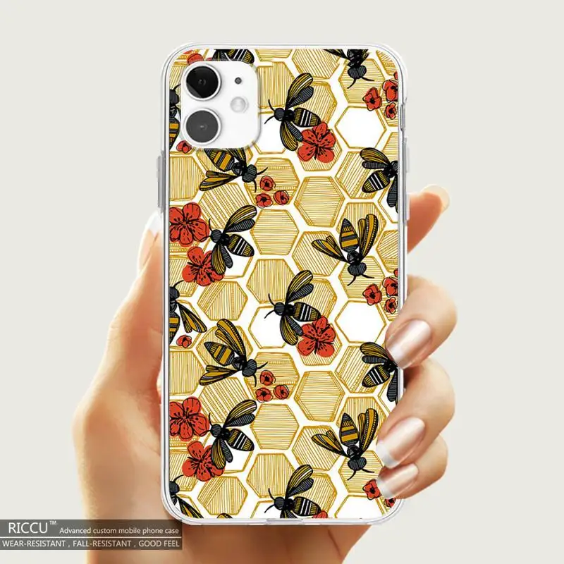 

Bee Art Print Phone Case Transparent for iPhone 12 11 pro Mini XS MAX 8 7 6 6S Plus X SE 2020 XR iPhone Covers