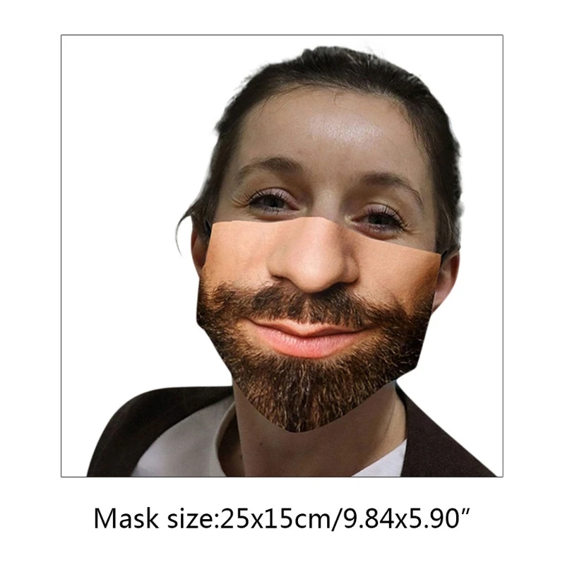 

7Pcs Funny Expression Dustproof Face Mask 3D Beard Kiss Lips Print Face Cover J78E