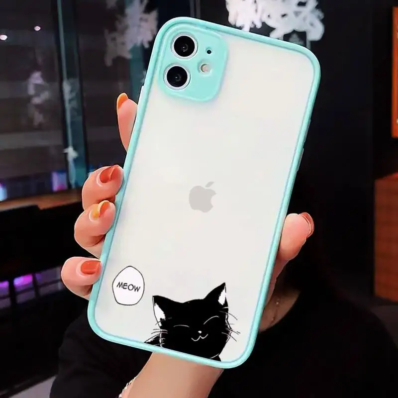 

Lovely cartoon animal black cat Phone Case matte transparent For iphone 7 8 11 12 plus mini x xs xr pro max cover