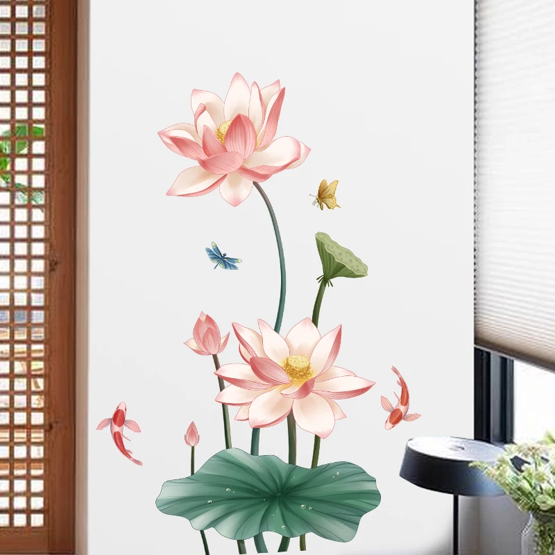 

3D Lotus Flowers Wall Sticker Teenager Living Room Bedroom Bathroom Home Decor Self-adhesive Wallpaper Fridge Stickers Poster