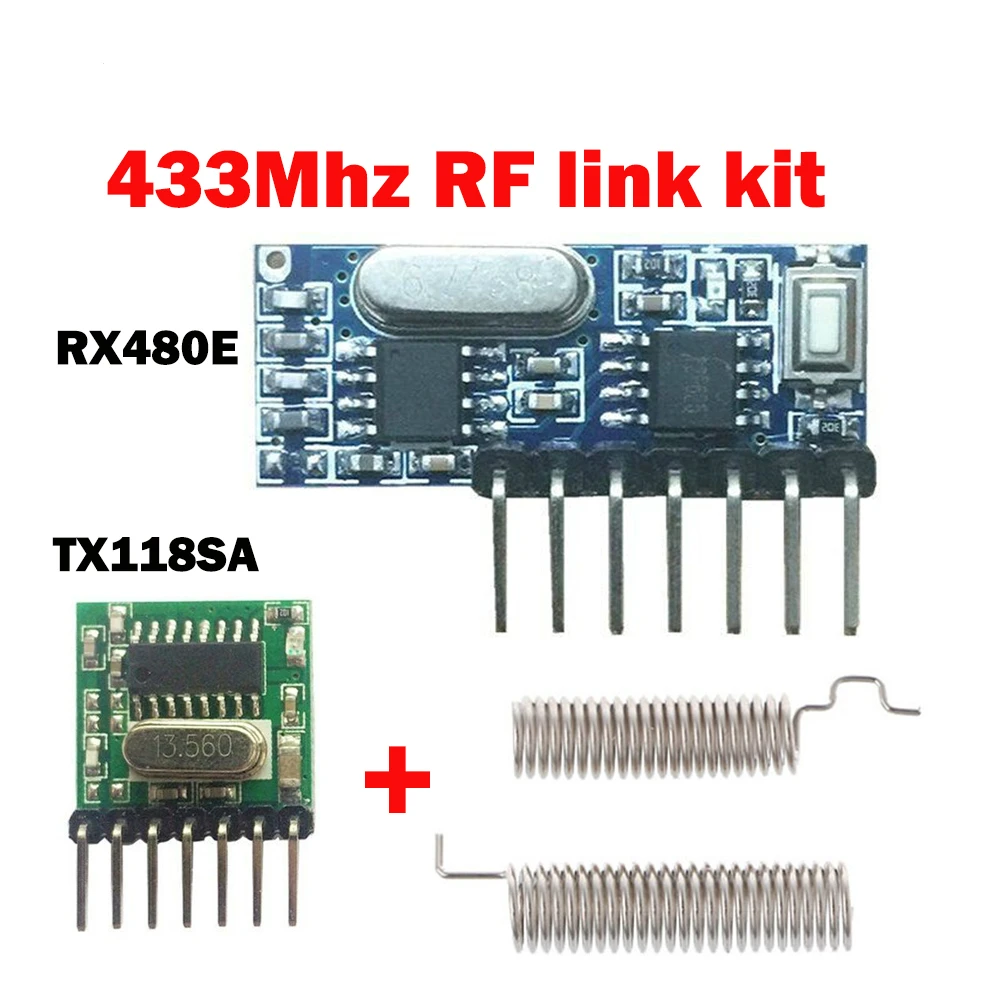 

Модуль радиочастотного беспроводного приемника, модуль передатчика RX480E, приемник-передатчик, обучающий код 1527, 4 канала для Arduino 433, комплект...