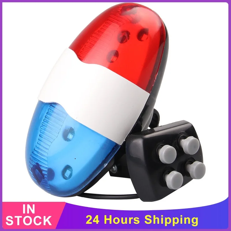 Electric Horn Bike 6 Led Police Light Cycling Multi-function Horn Bell 4 Loud Siren Sound Trumpet