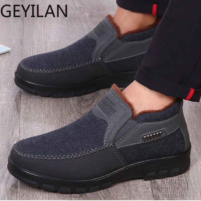 

Winter Men Boots Slip On Ankle Boots For Men Plus Velvet Comfortable Casual Warm Boots Men Shoes Outdoor Big Size37-48